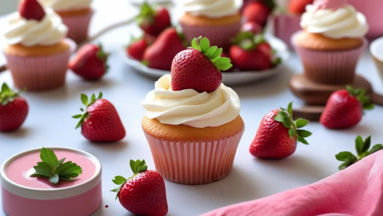 Strawberry Cupcakes with Cream rubbish Frosting