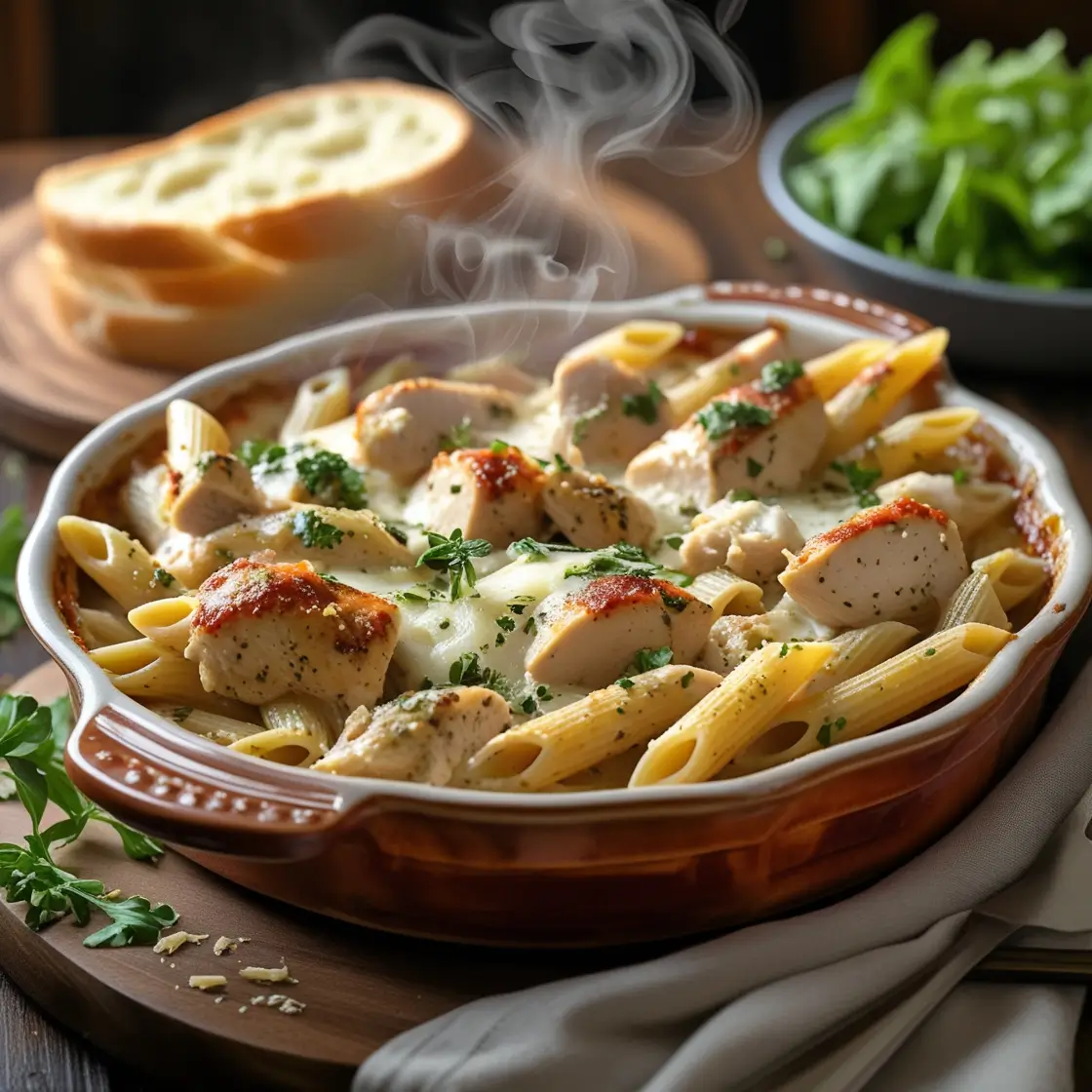 creamy chicken pasta bake