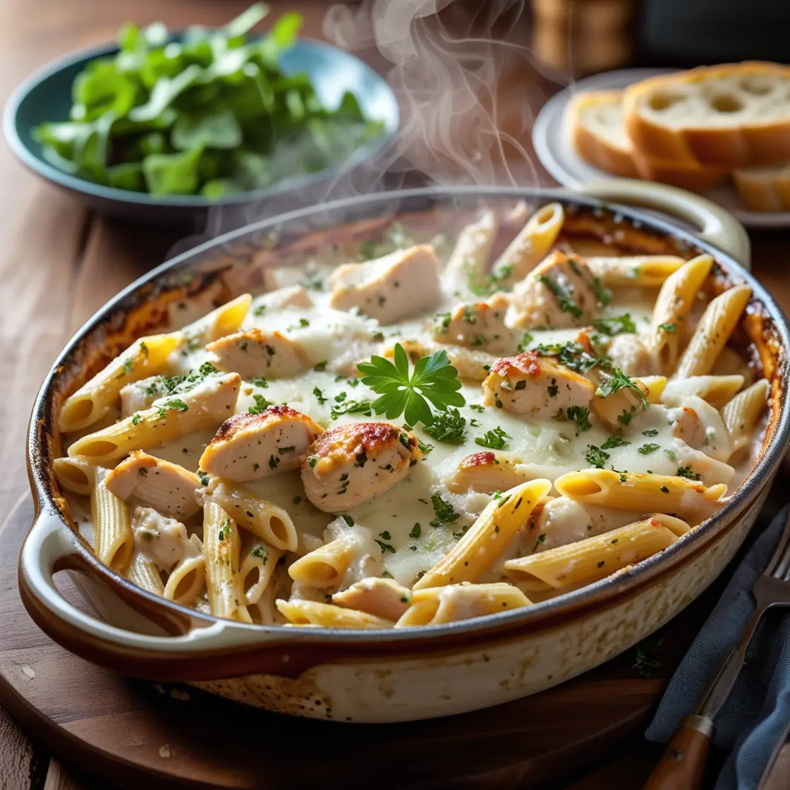 creamy chicken pasta bake