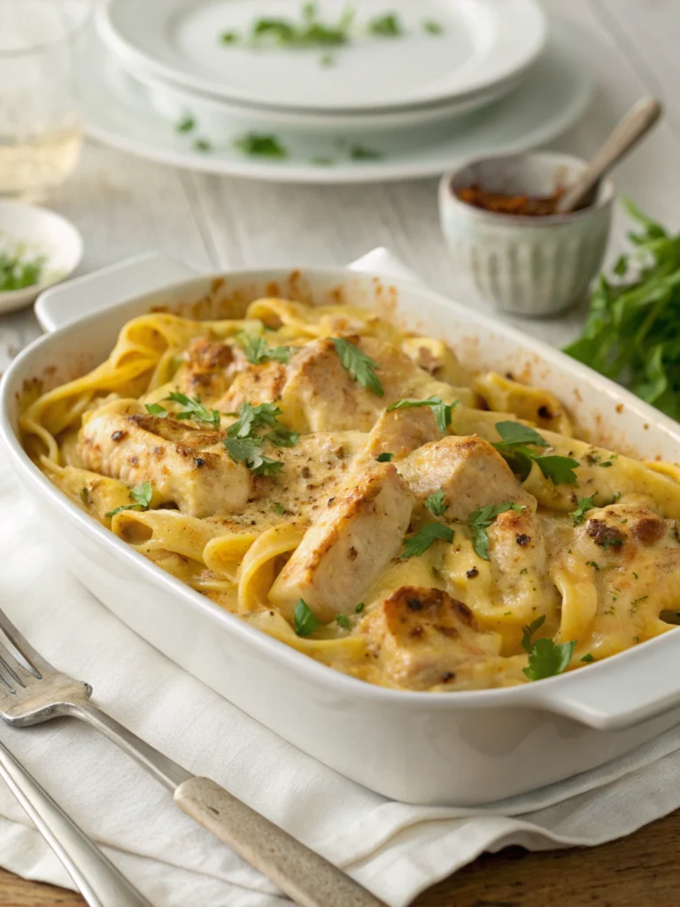 creamy chicken pasta bake