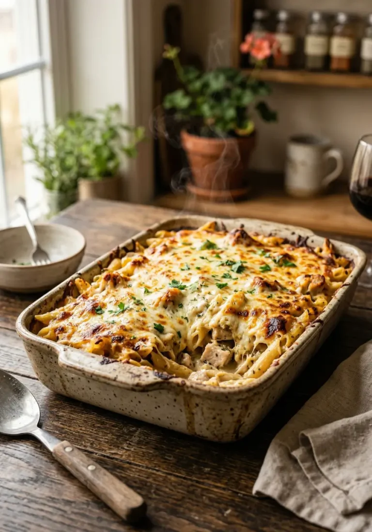 creamy chicken pasta bake
