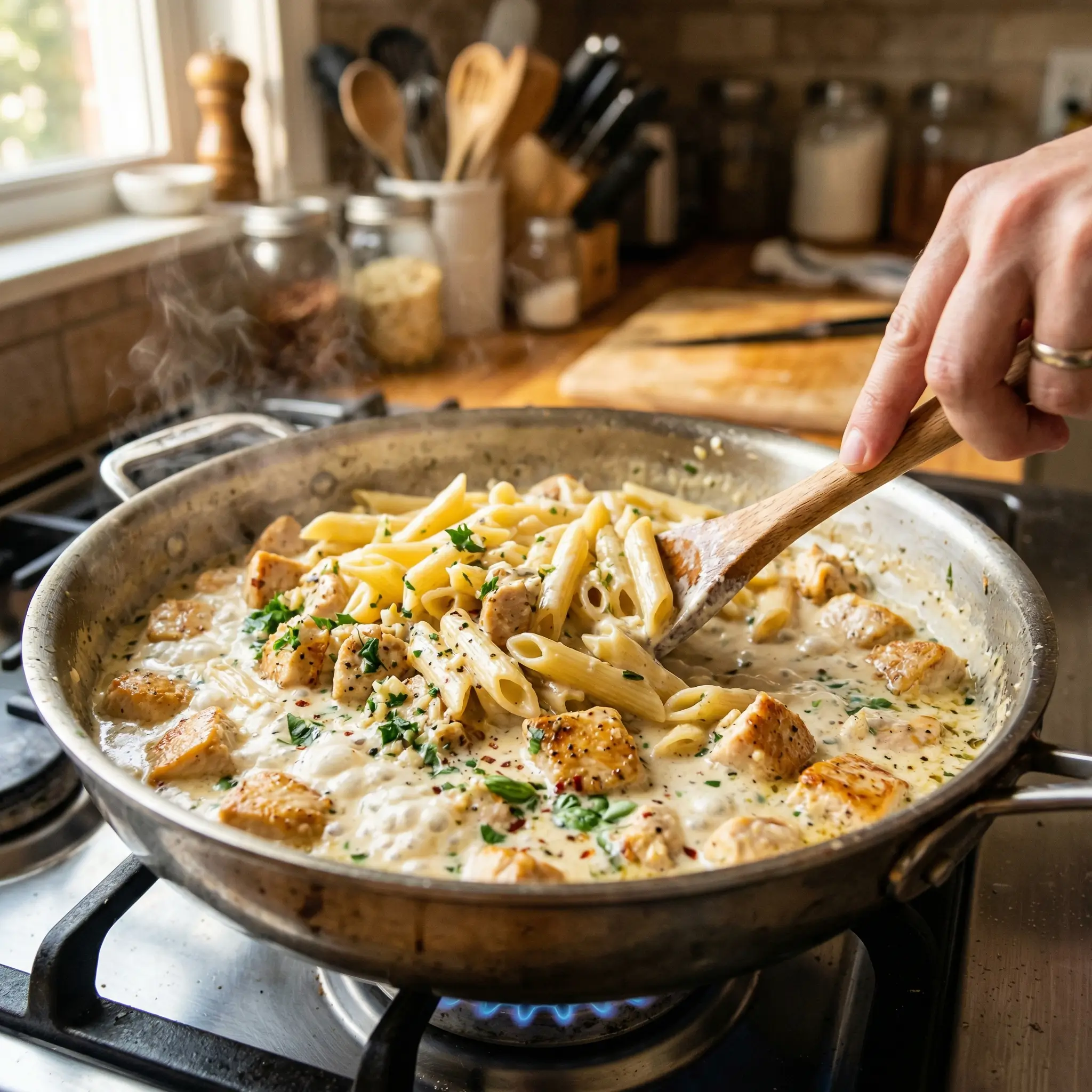 creamy chicken pasta bake
