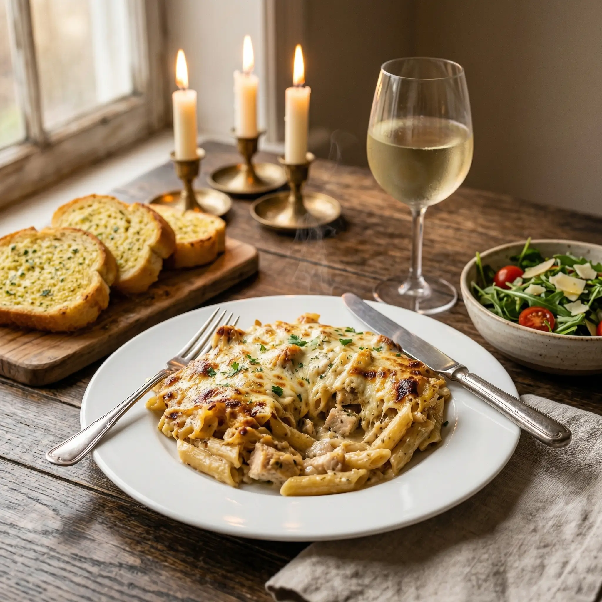 creamy chicken pasta bake