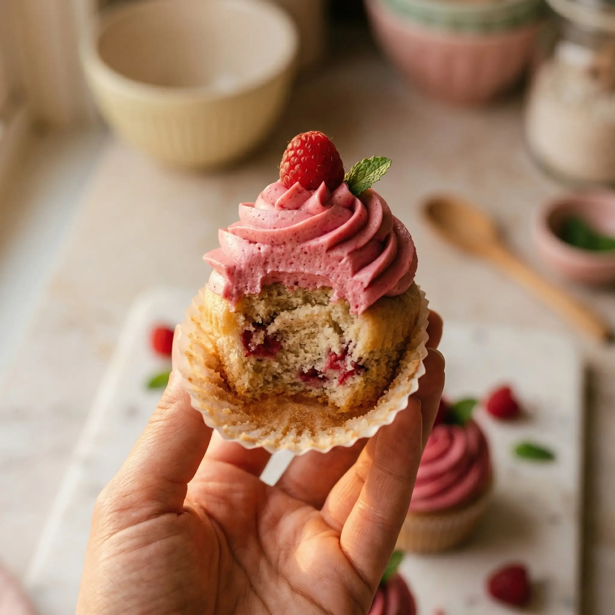 Moist Raspberry Cupcakes