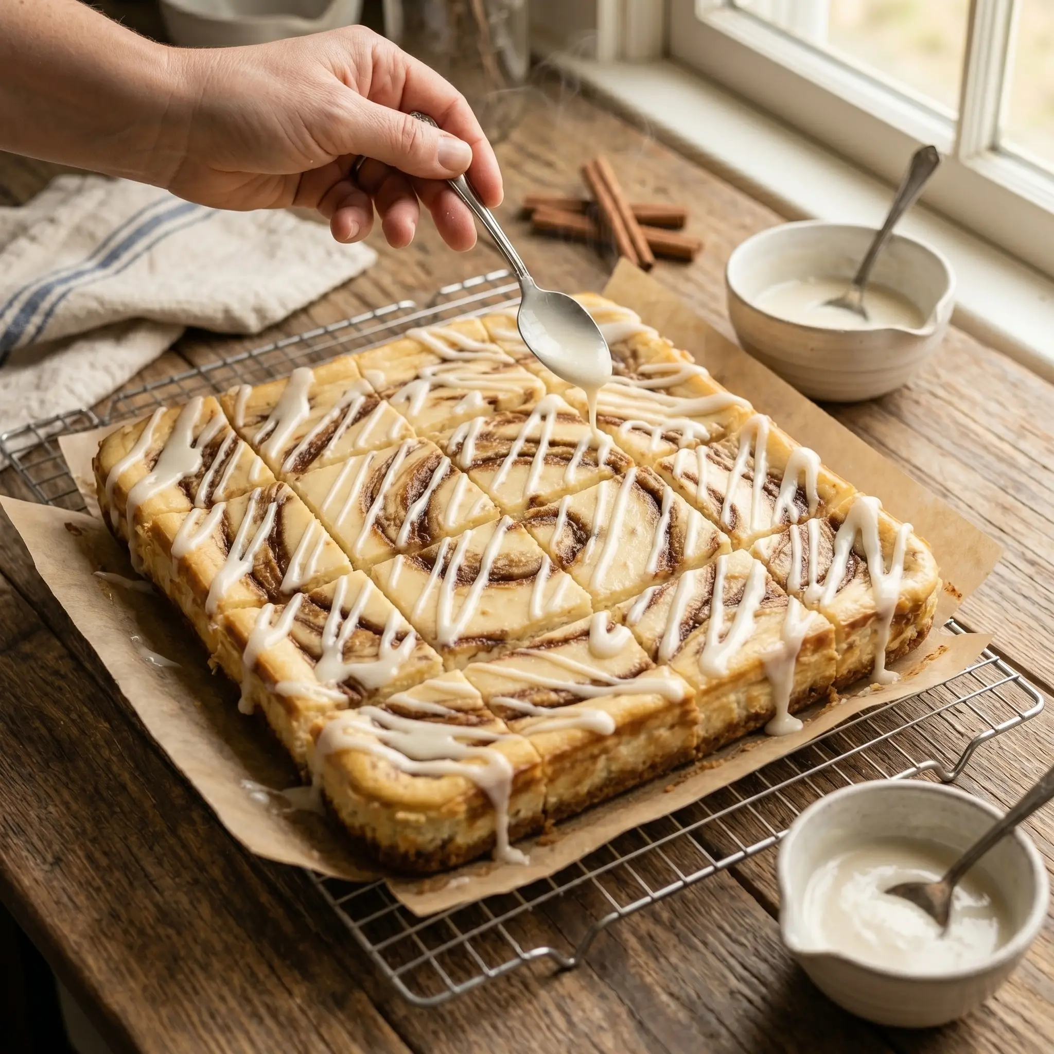 cinnamon roll cheesecake bars