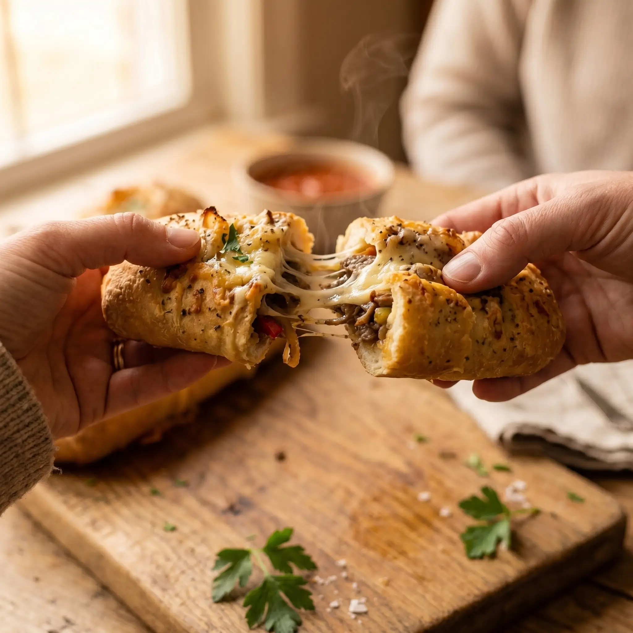 homemade cheesesteak breadsticks