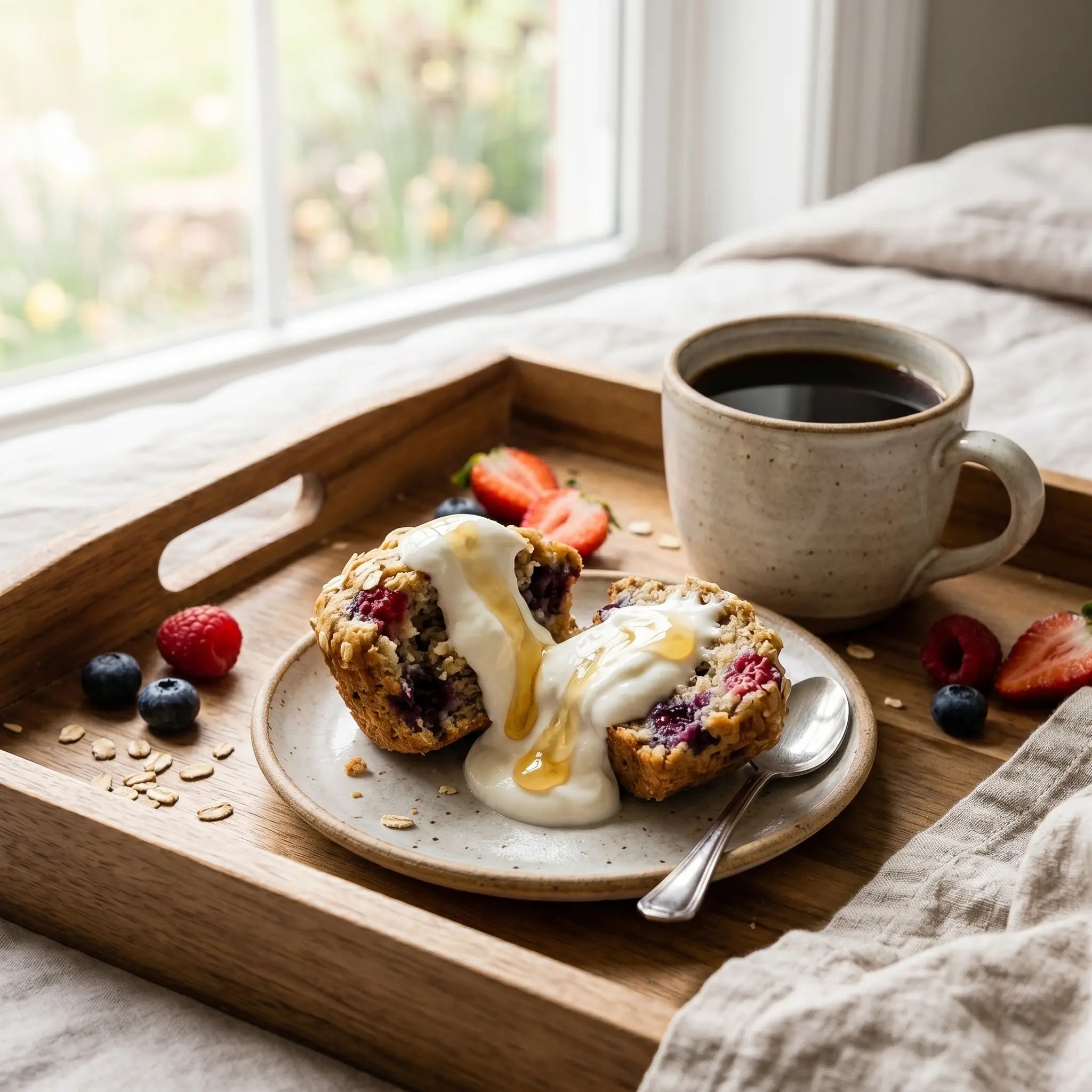 triple berry banana muffins with oats
