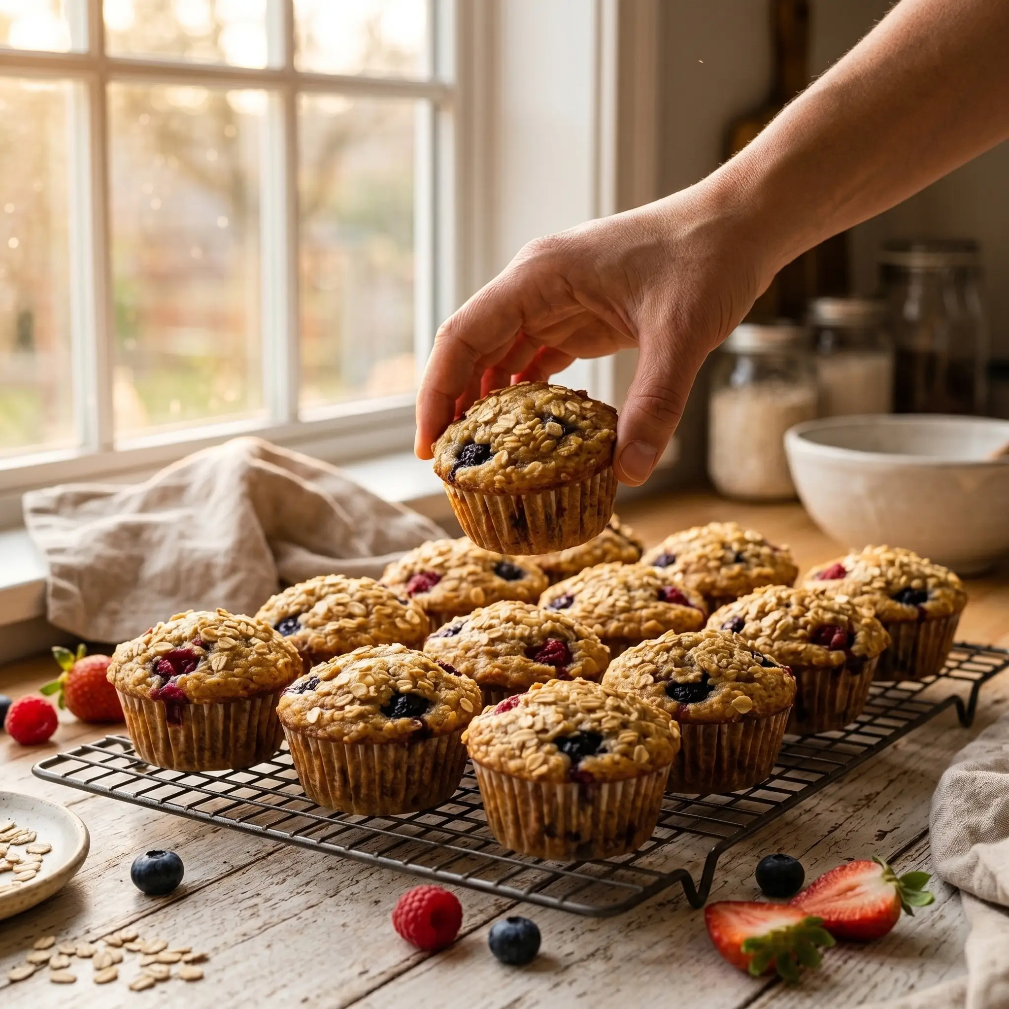 triple berry banana muffins with oats