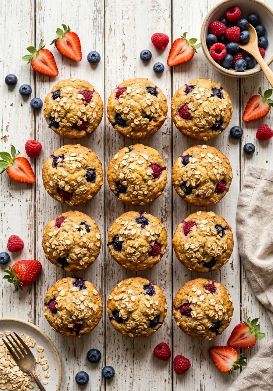 triple berry banana muffins with oats