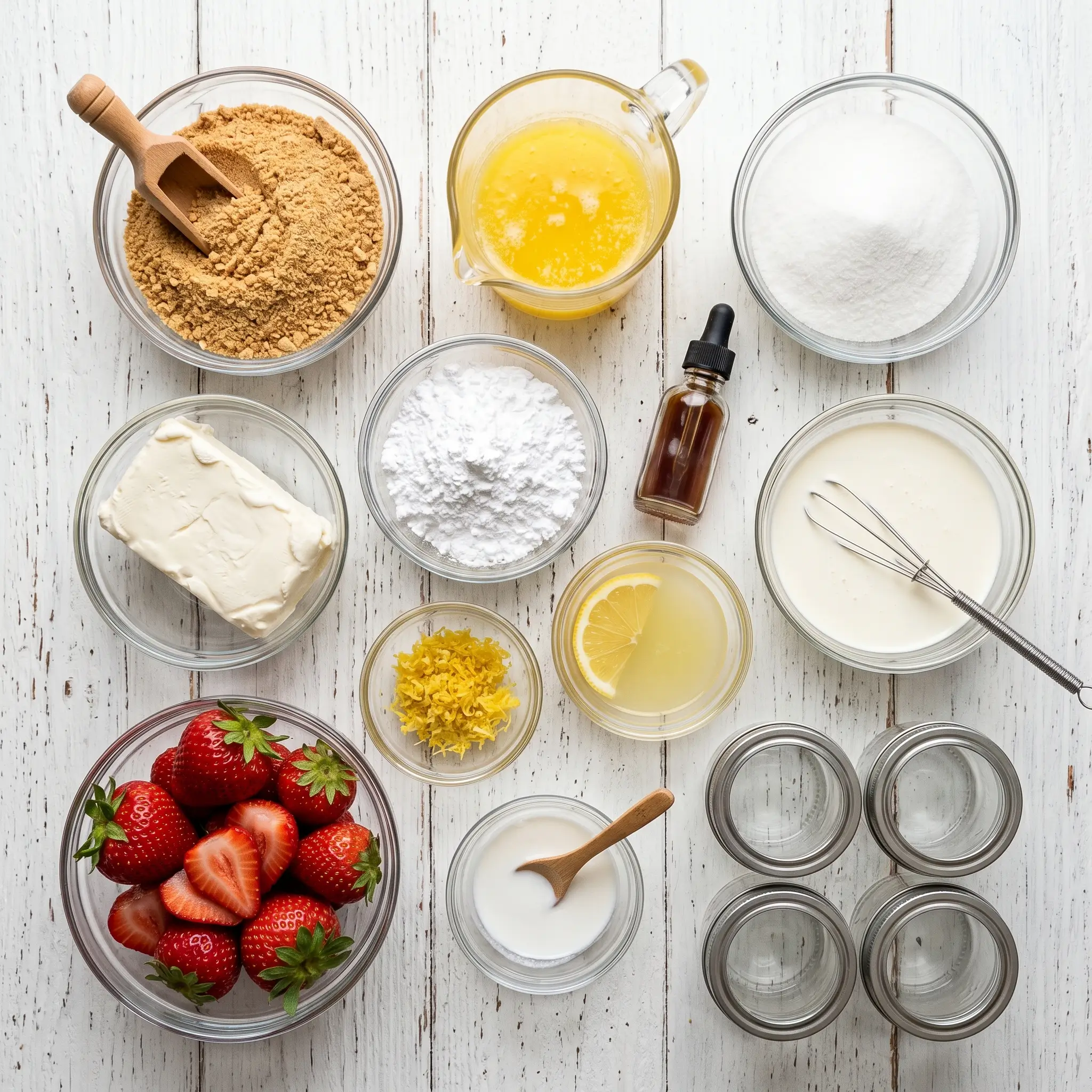 Mini Mason Jar Strawberry Cheesecakes