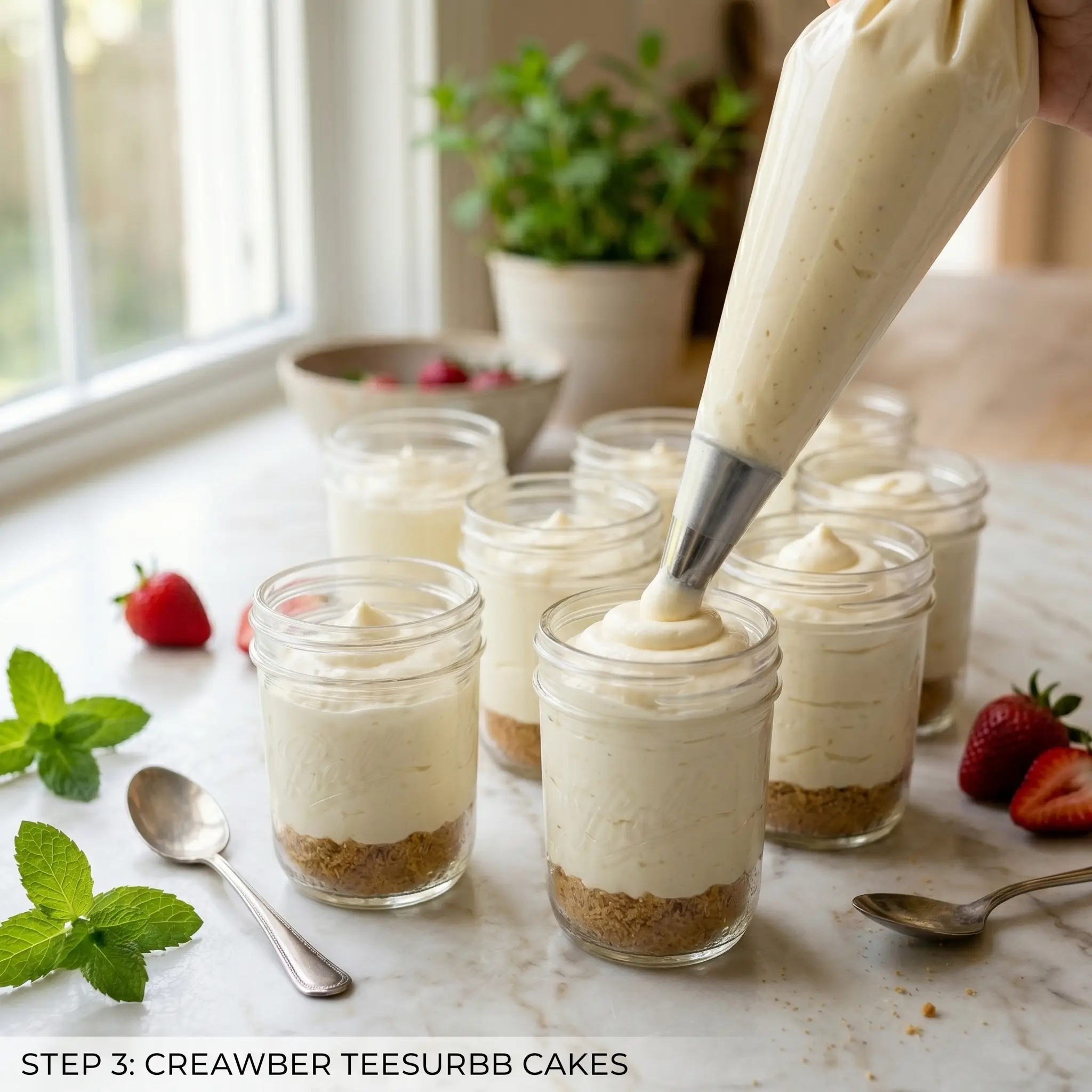 Mini Mason Jar Strawberry Cheesecakes