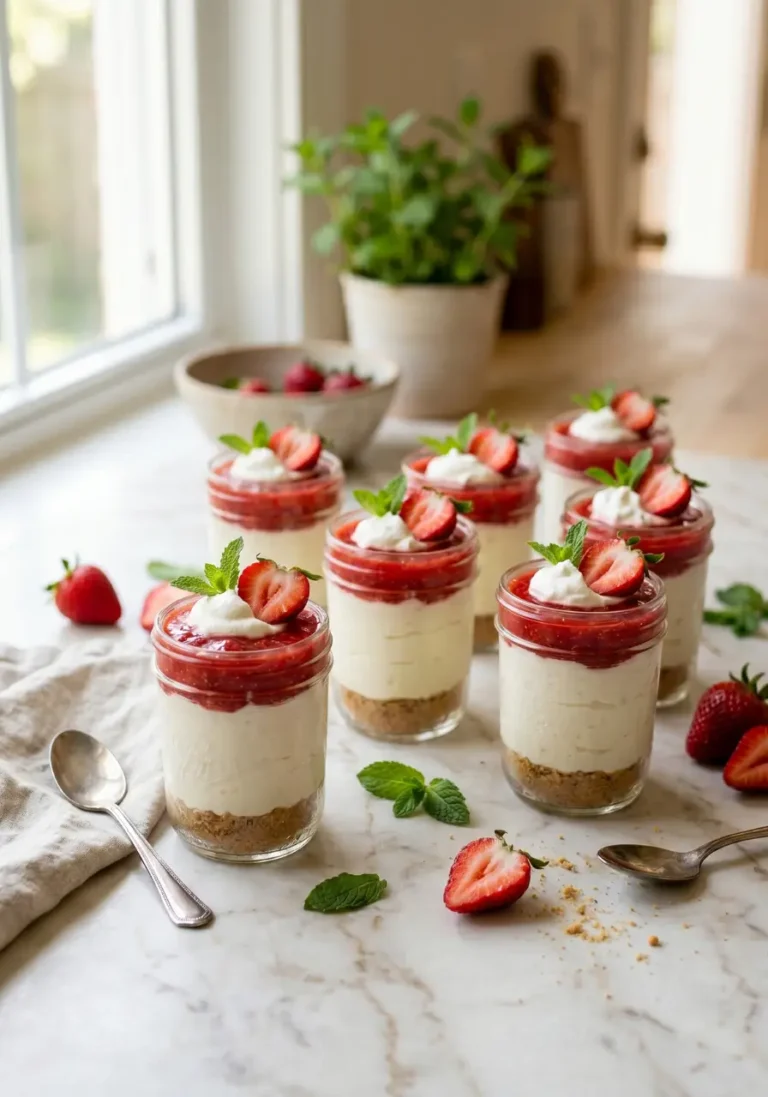 Mini Mason Jar Strawberry Cheesecakes