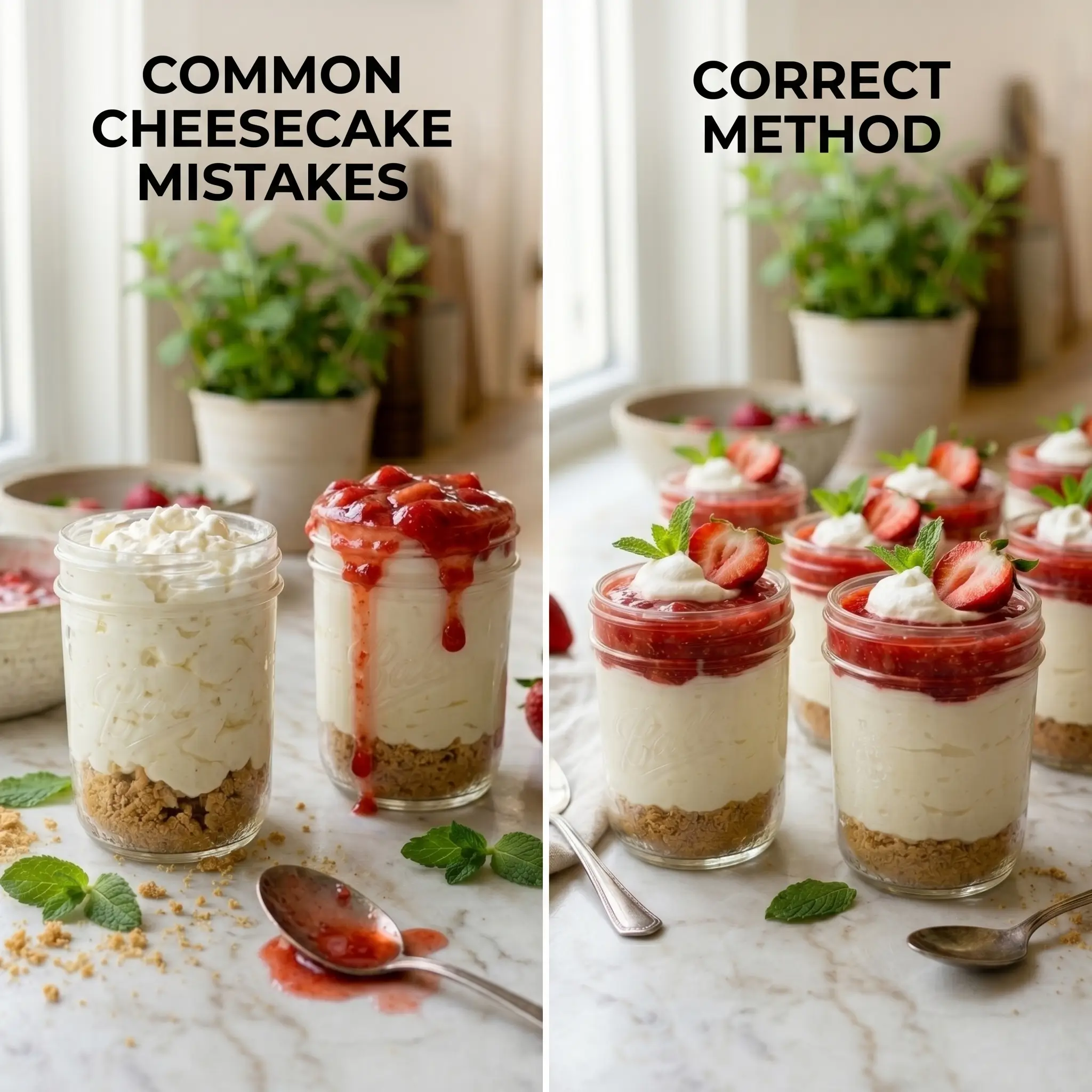 Mini Mason Jar Strawberry Cheesecakes